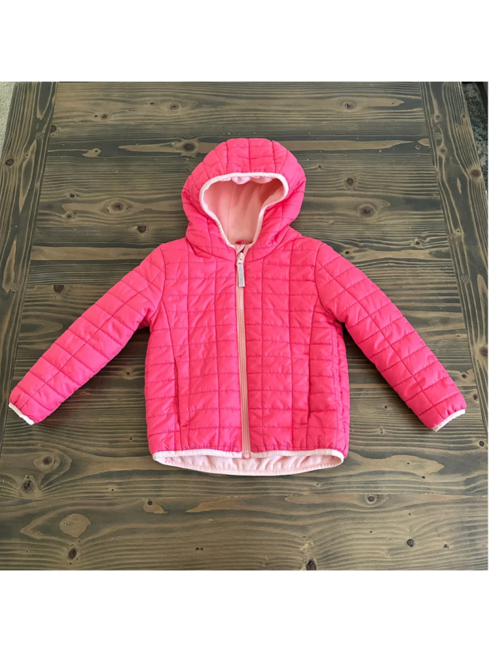 Cat & Jack Girls Puffer Jacket 4T Pink Fleece Lined Hooded Recycled Polyester